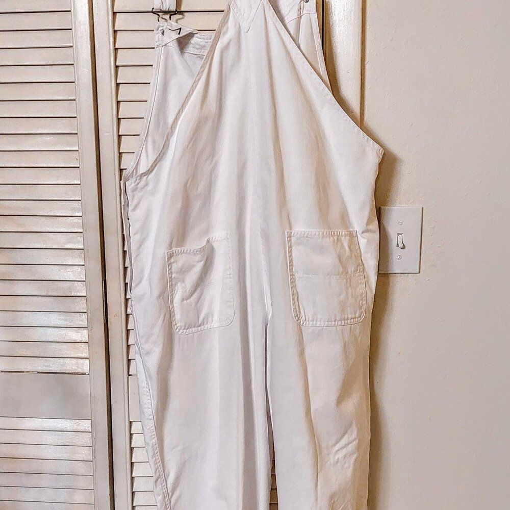 Agapo White Kitty Cat Wide Leg White Denim Overalls - Picture 8 of 8